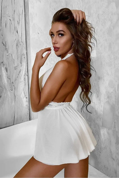 Bel Dekolteli Gecelik Takım White